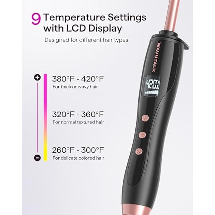 Wavytalk 3/8 Inch Small Curling Iron Wand for Short & Long Hair, Ceramic Barrel with Adjustable Temperature, Heat Resistant Glove Included (Rose Pink) - Image 3